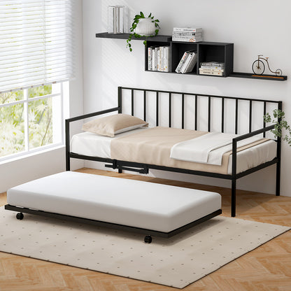 Daybed with Trundle Twin Size, Space-Saving Sofa Bed Frame with Rolling Pull-Out Bed