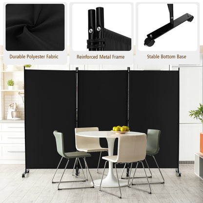 3 Panel Folding Room Divider, 6FT Rolling Privacy Screen with Lockable Wheels