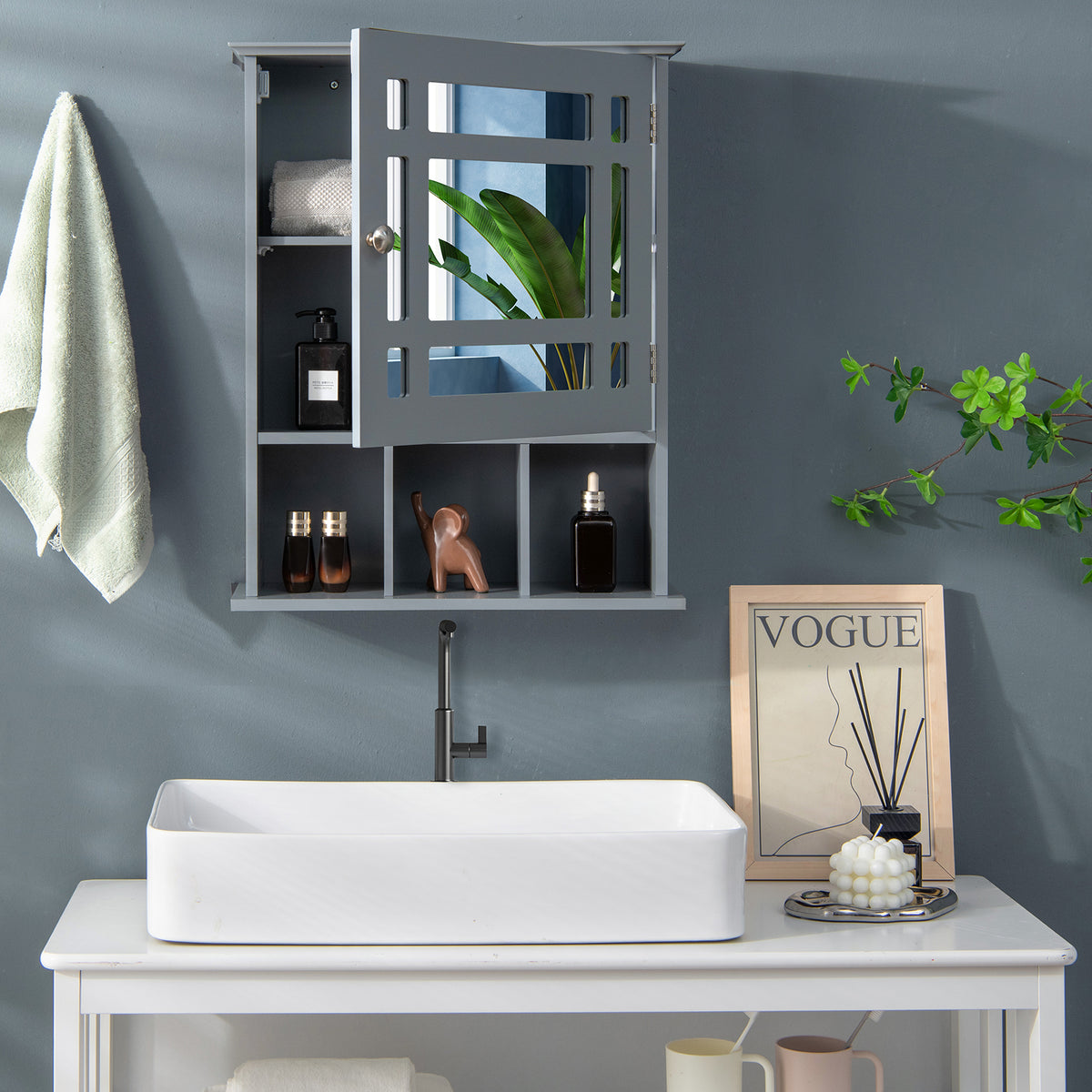 Bathroom Medicine Cabinet with Mirror, Wall Mounted Hanging Storage Organizer with Adjustable Shelf