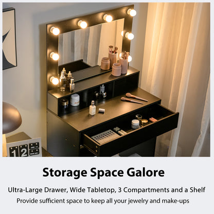 Vanity Table Set with Lighted Mirror, Makeup Dressing Desk with LED Lights