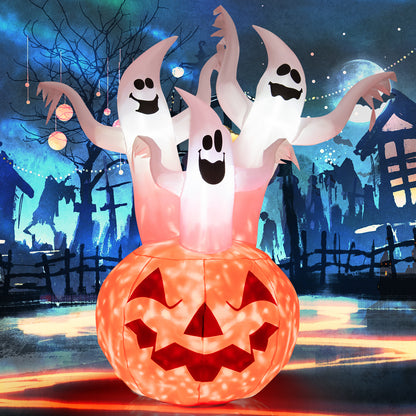 6FT Halloween Inflatable 3 Ghosts in Pumpkin, Blow Up Yard Decoration with Built-in LED Lights & Blower