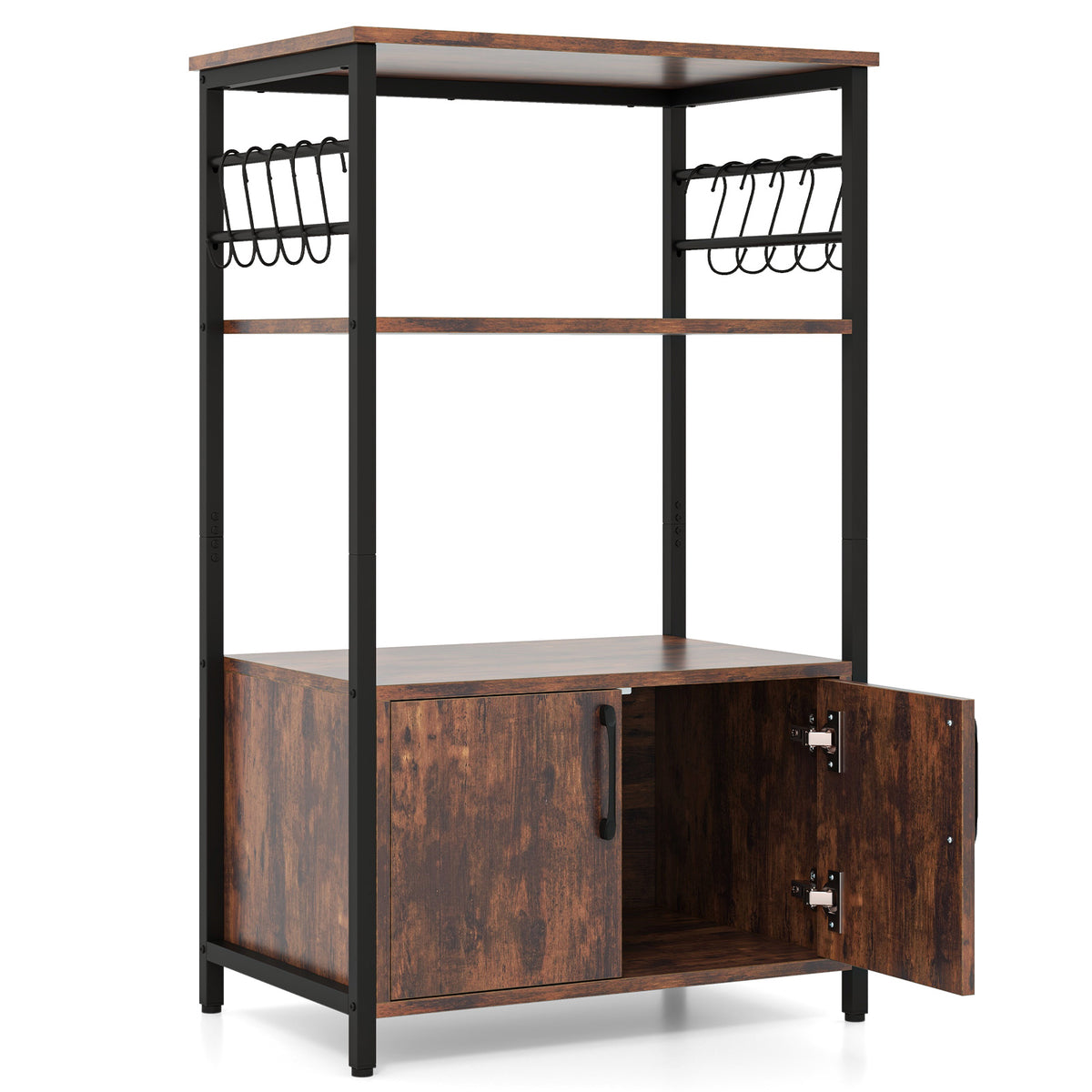Kitchen Baker's Rack with Cabinet, 3-Tier Pantry Cabinet with 2 Open Shelves