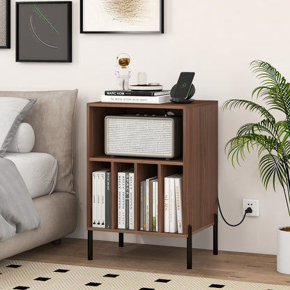 Record Player Stand with Charging Station, Turntable Stand Holds Up to 150 Albums