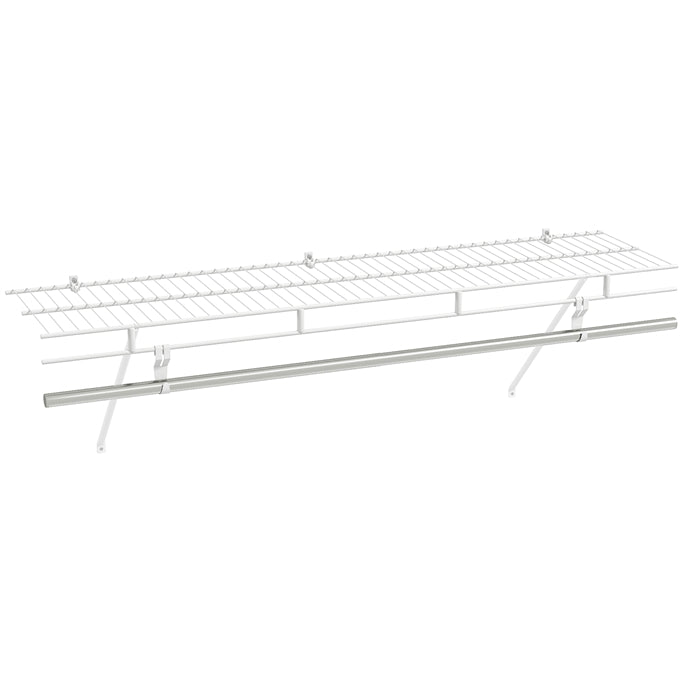 Wall Mounted Closet Shelf with Hanging Rod, 4 ft x 12” Metal Wire Storage Shelf & Clothes Rod Organizer
