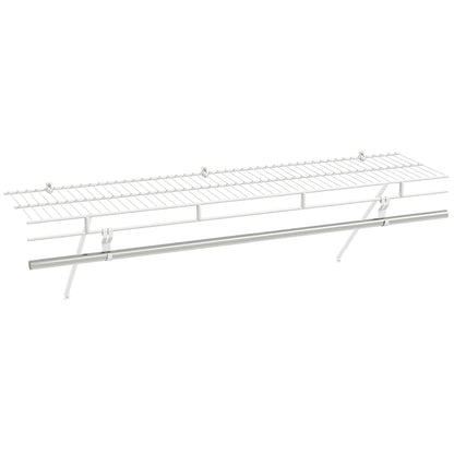 Wall Mounted Closet Shelf with Hanging Rod, 4 ft x 12” Metal Wire Storage Shelf & Clothes Rod Organizer