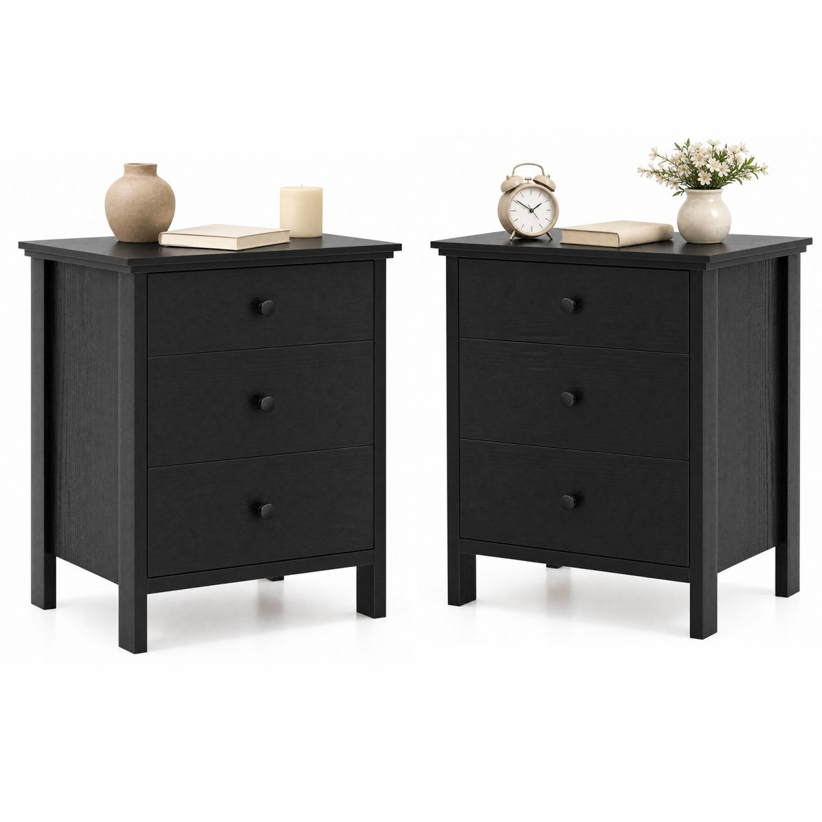 Goflame Modern 3-Drawer Nightstand Wooden Bedside Table