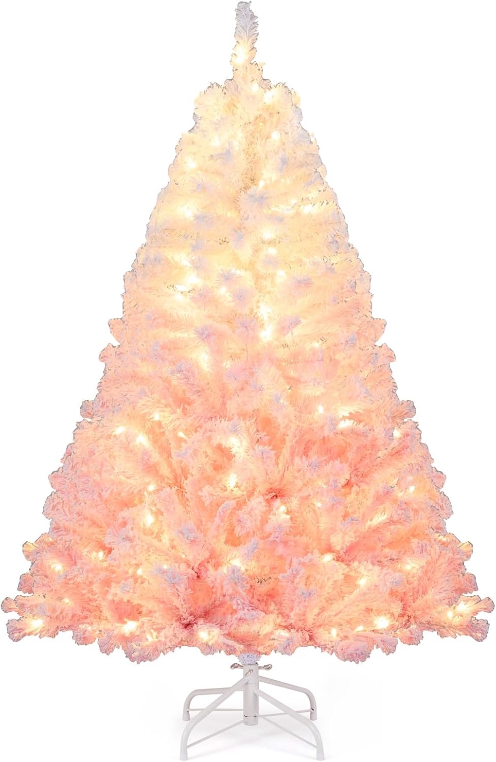 Goflame Pre-Lit Snow Flocked Christmas Tree | Artificial Hinged Xmas Full Tree