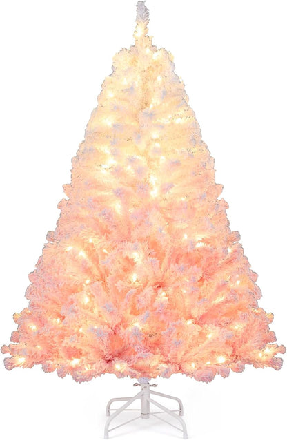 Goflame Pre-Lit Snow Flocked Christmas Tree | Artificial Hinged Xmas Full Tree