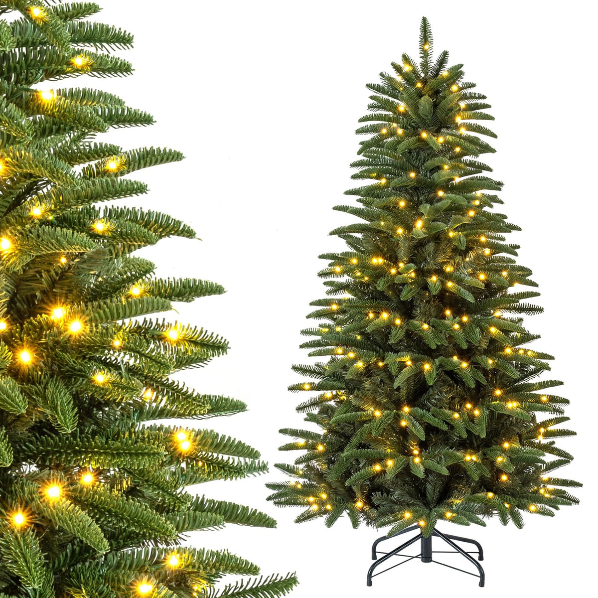 GOFLAME 5FT/6FT/7FT/8FT Pre-lit Christmas Tree | Holiday Decoration Tree with Warm White LED Lights