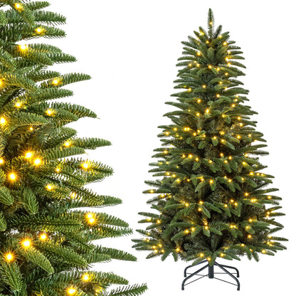 GOFLAME 5FT/6FT/7FT/8FT Pre-lit Christmas Tree | Holiday Decoration Tree with Warm White LED Lights