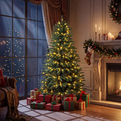 GOFLAME 5FT/6FT/7FT/8FT Pre-lit Christmas Tree | Holiday Decoration Tree with Warm White LED Lights