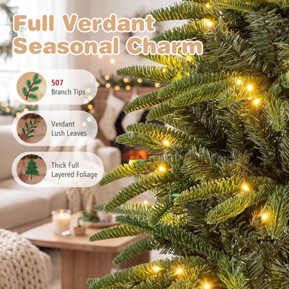GOFLAME 5FT/6FT/7FT/8FT Pre-lit Christmas Tree | Holiday Decoration Tree with Warm White LED Lights