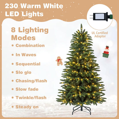 GOFLAME 5FT/6FT/7FT/8FT Pre-lit Christmas Tree | Holiday Decoration Tree with Warm White LED Lights