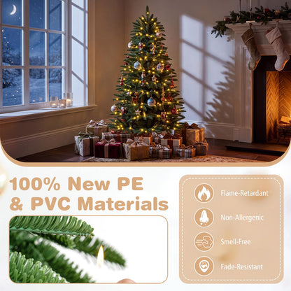 GOFLAME 5FT/6FT/7FT/8FT Pre-lit Christmas Tree | Holiday Decoration Tree with Warm White LED Lights