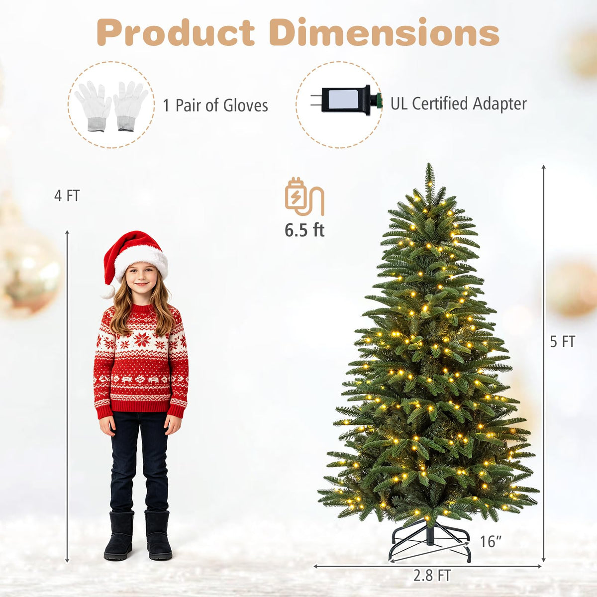 GOFLAME 5FT/6FT/7FT/8FT Pre-lit Christmas Tree | Holiday Decoration Tree with Warm White LED Lights