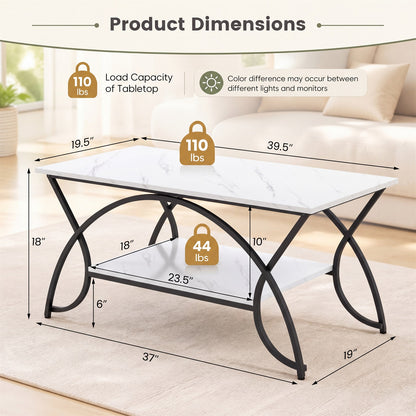 Industrial Coffee Table, 2-Tier Rectangular Center Table with Storage Shelf