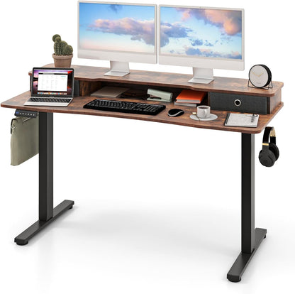 Goflame Electric Standing Desk with 2 Drawers, 48" /55"x 24" Height Adjustable Electric Stand Up Desk with Storage Shelf