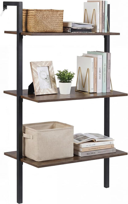 Goflame Ladder Shelf | 3-Tier Wood Wall Mounted Bookshelf with Metal Frame (1/2)