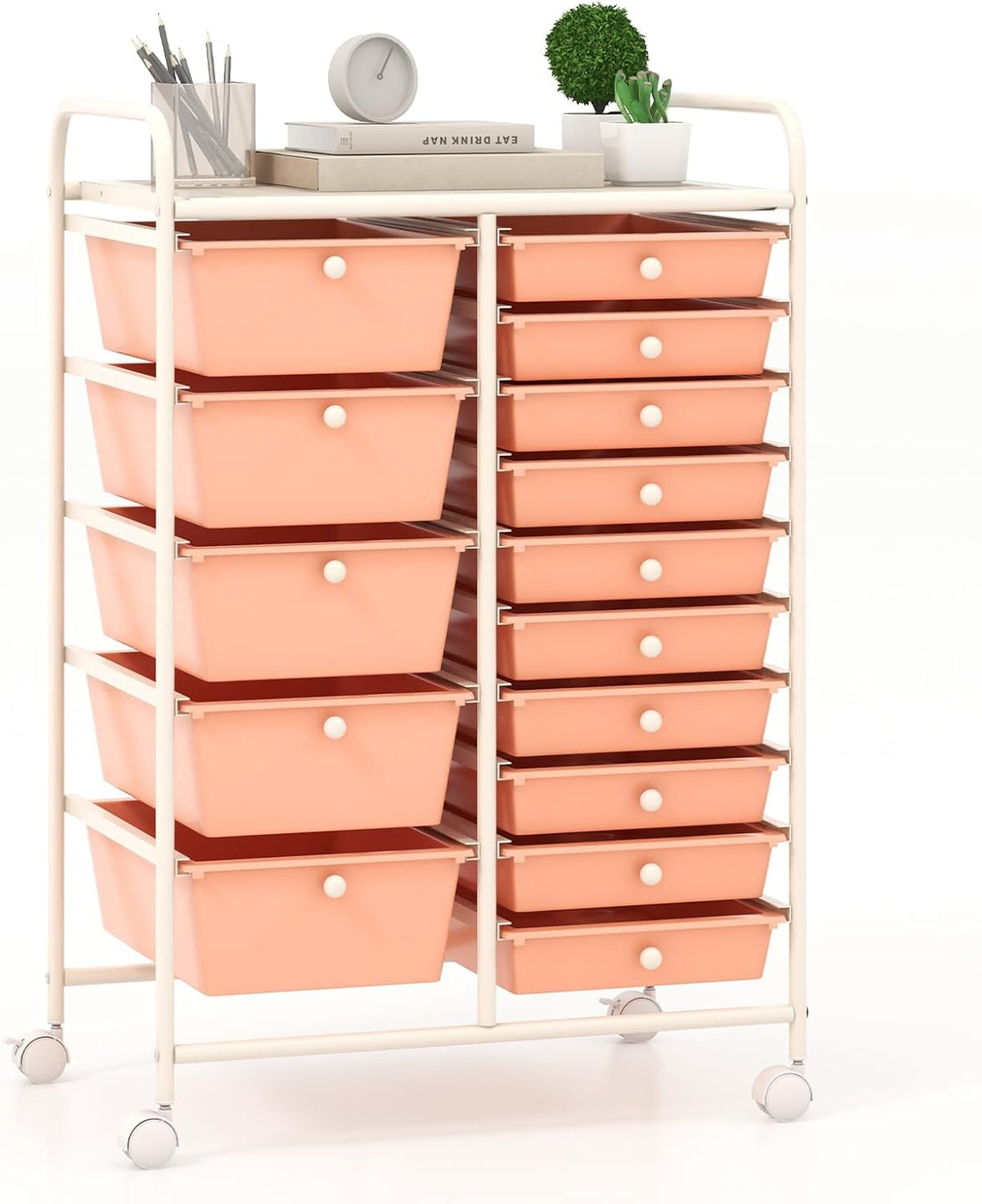 Goflame 15-Drawer Organizer Cart Office School Rolling Storage Cart