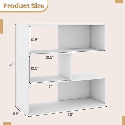 Goflame 3-Tier Bookshelf, Wooden Concave Bookcase for Small Space | Modern Freestanding Display Storage Shelves