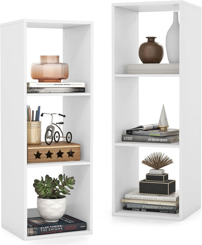 Goflame 3-Cube Bookcase, White Cubby Bookshelf w/Back Guardrail & Anti-Tipping Kits