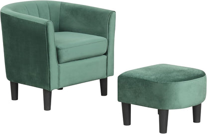 Goflame Modern Accent Chair with Ottoman, Upholstered Teddy Velvet Barrel Club Chair w/Footrest
