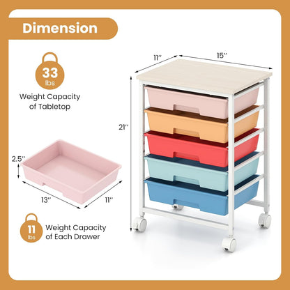 GOFLAME Rolling Storage Cart with Wooden Top
