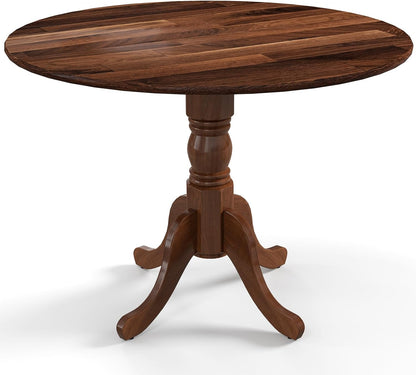 Goflame Wooden Dining Table with 39" D Round Tabletop & Curved Trestle Legs