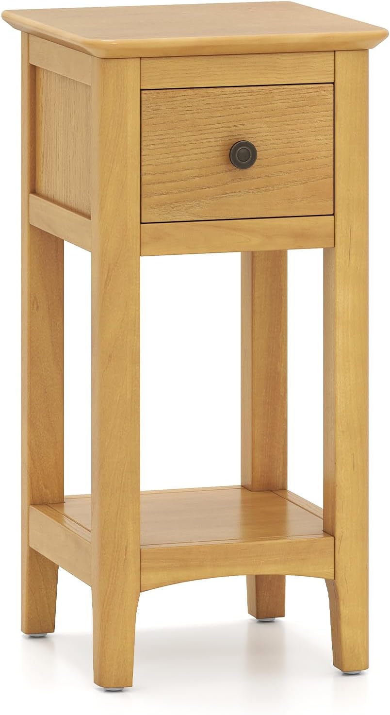 Goflame Narrow End Table with Drawer 23.5" H Side Table w/Open Storage Shelf & Solid Wood Frame