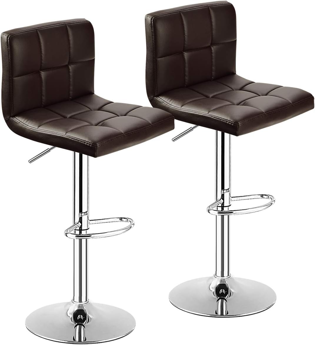 Goflame Bar Stool, Modern Swivel Adjustable Armless Barstools, Square Counter Height PU Leather Bar Stools