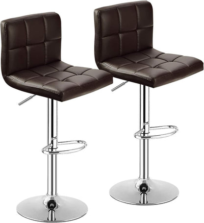 Goflame Bar Stool, Modern Swivel Adjustable Armless Barstools, Square Counter Height PU Leather Bar Stools