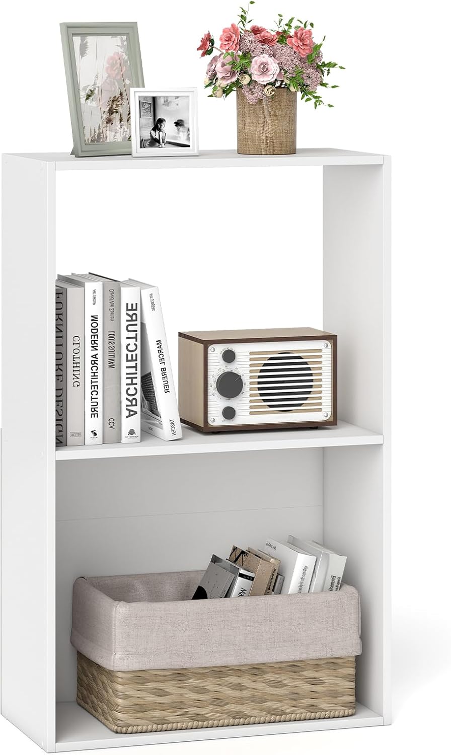 Goflame 3-Tier Bookshelf | 2-Cube Bookcase w/Open Storage Compartment (1/2)