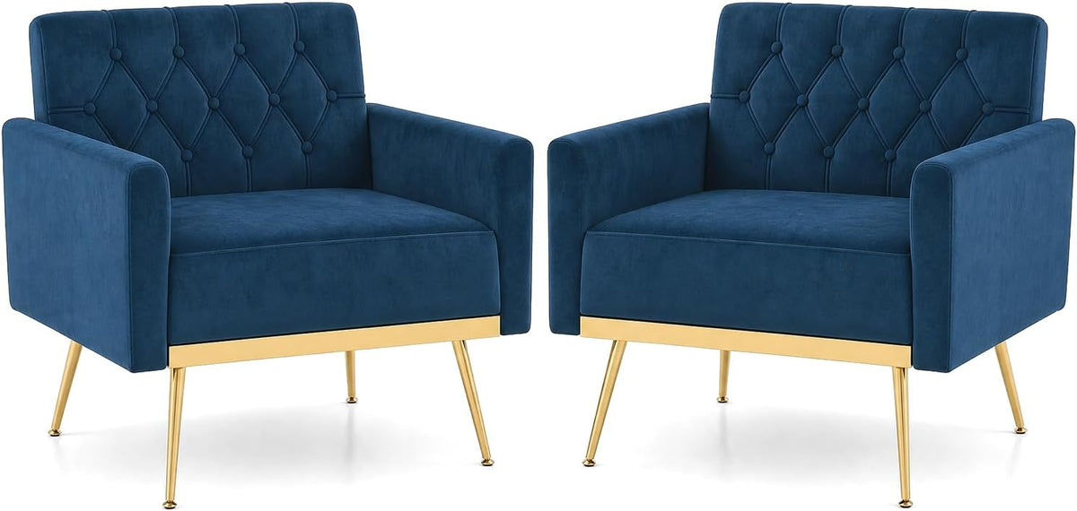 Goflame Modern Velvet Accent Chair Set of 1/2, Mid-Century Upholstered Single Sofa Chair w/Button Tufted Back