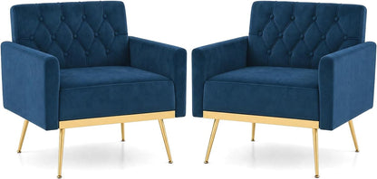Goflame Modern Velvet Accent Chair Set of 1/2, Mid-Century Upholstered Single Sofa Chair w/Button Tufted Back