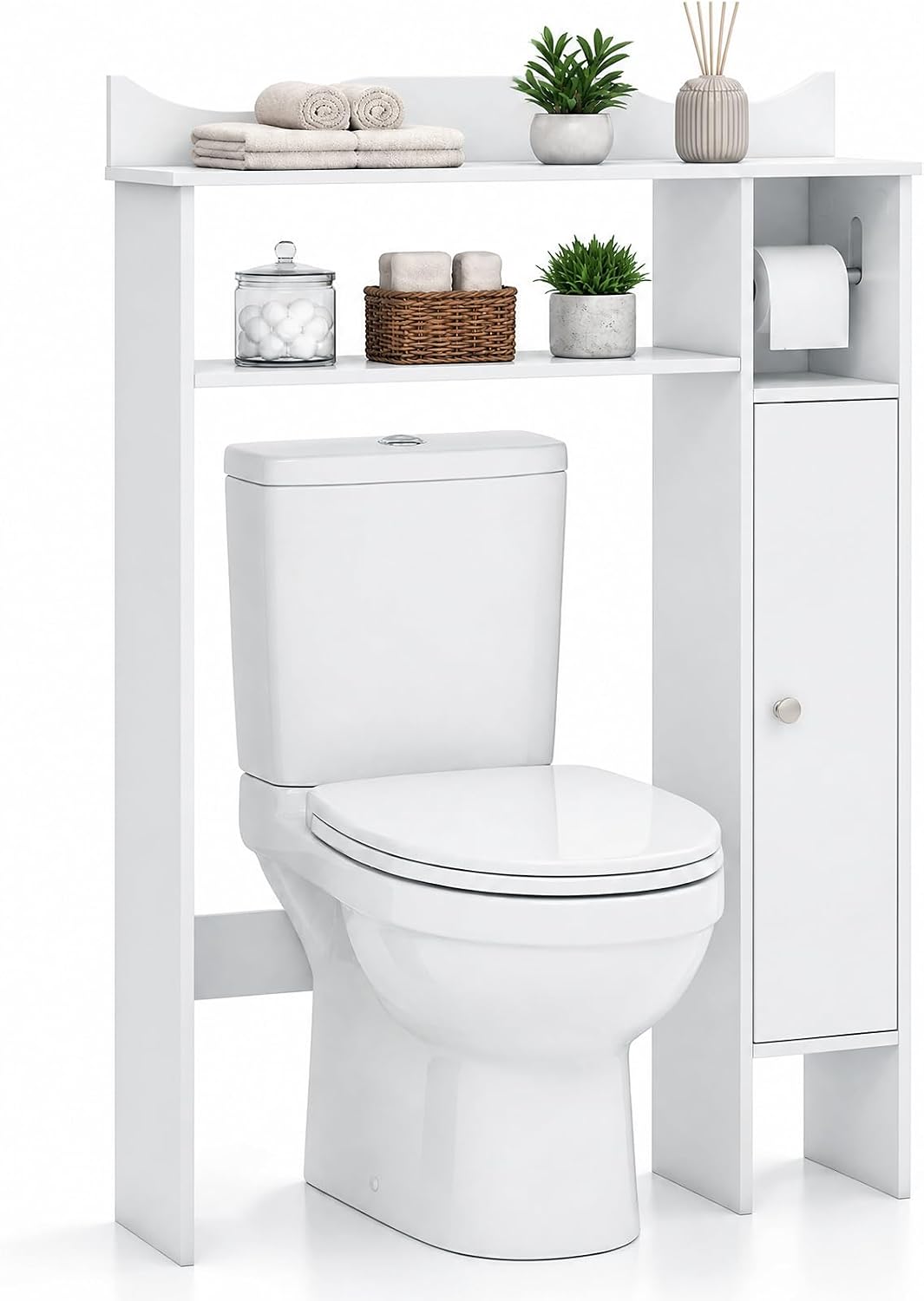 Goflame Over-The-Toilet Storage Cabinet, Bathroom Freestanding Space Saver with 1-Door Side Storage Cabinet & Paper Holder