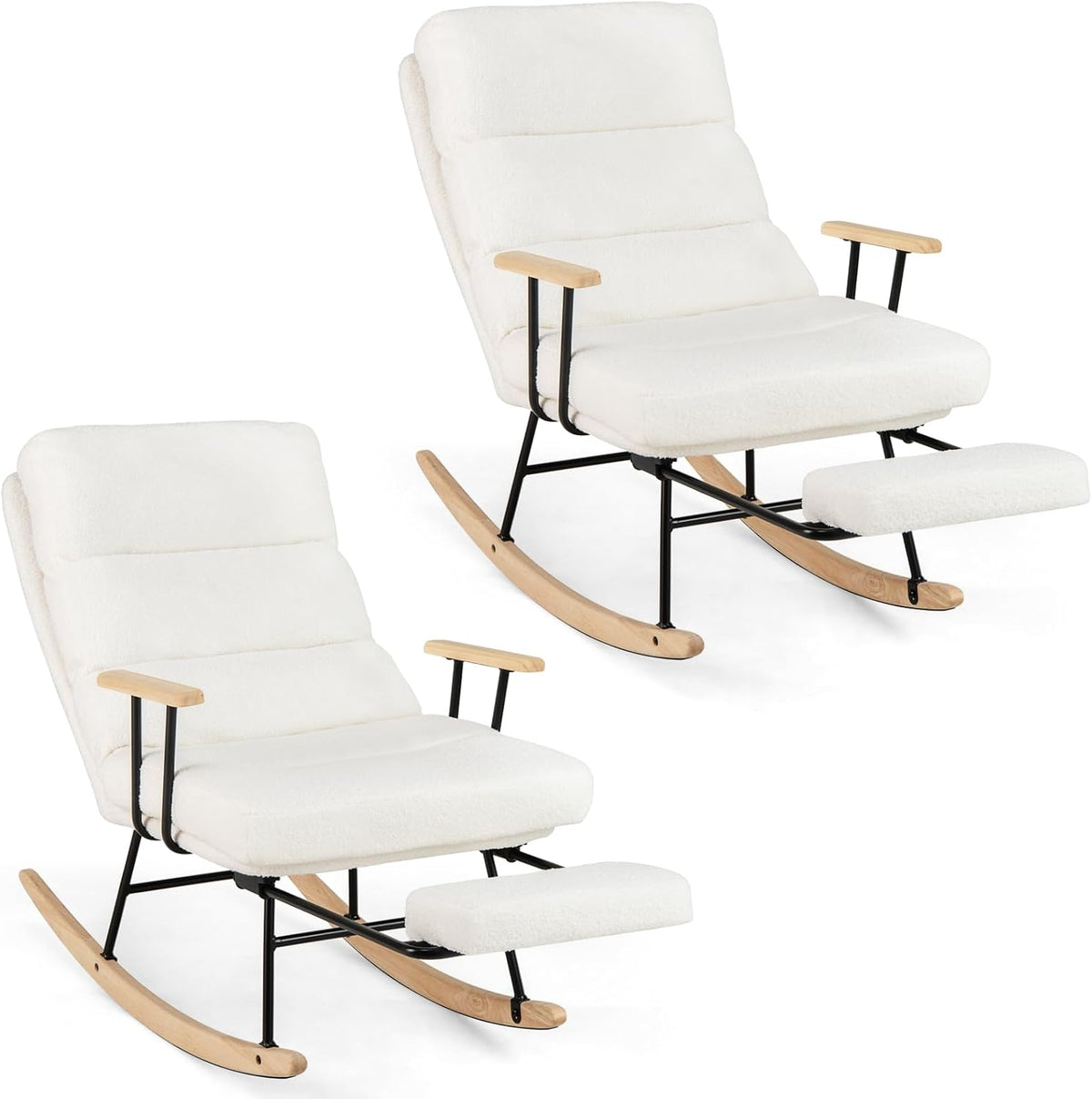 Goflame Nursery Rocking Chair Teddy Velvet Upholstered Rocking Chair