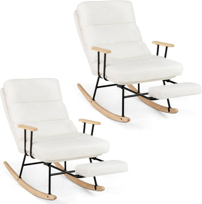 Goflame Nursery Rocking Chair Teddy Velvet Upholstered Rocking Chair