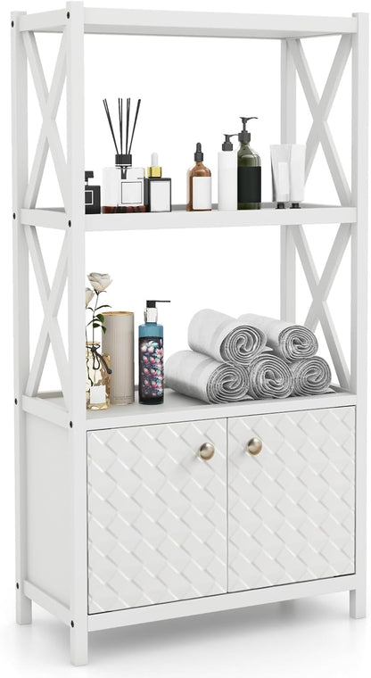 Goflame Storage Cabinet, Freestanding Storage Organizer with Open Shelves, Double Doors