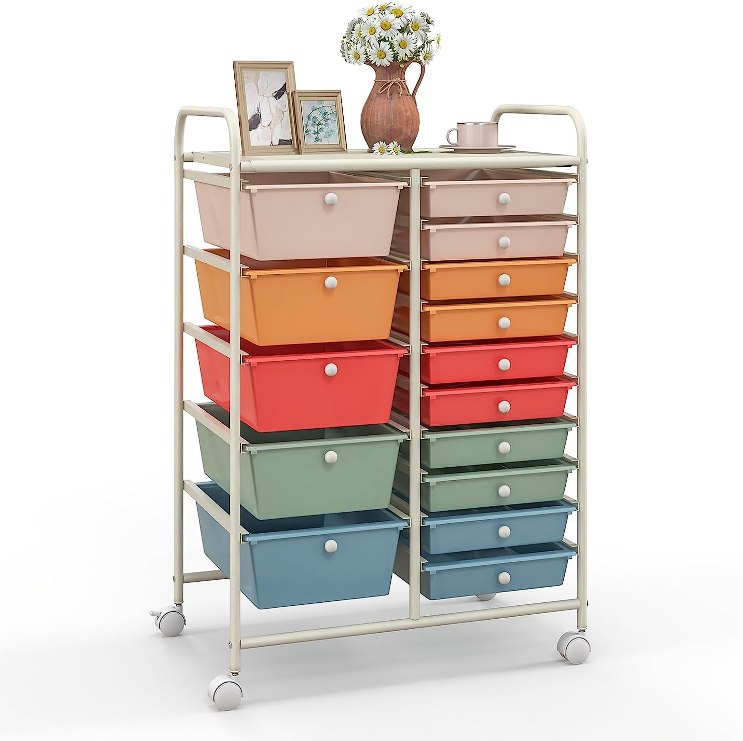 15-Drawer Organizer Cart Office School Rolling Storage Cart - Goflame