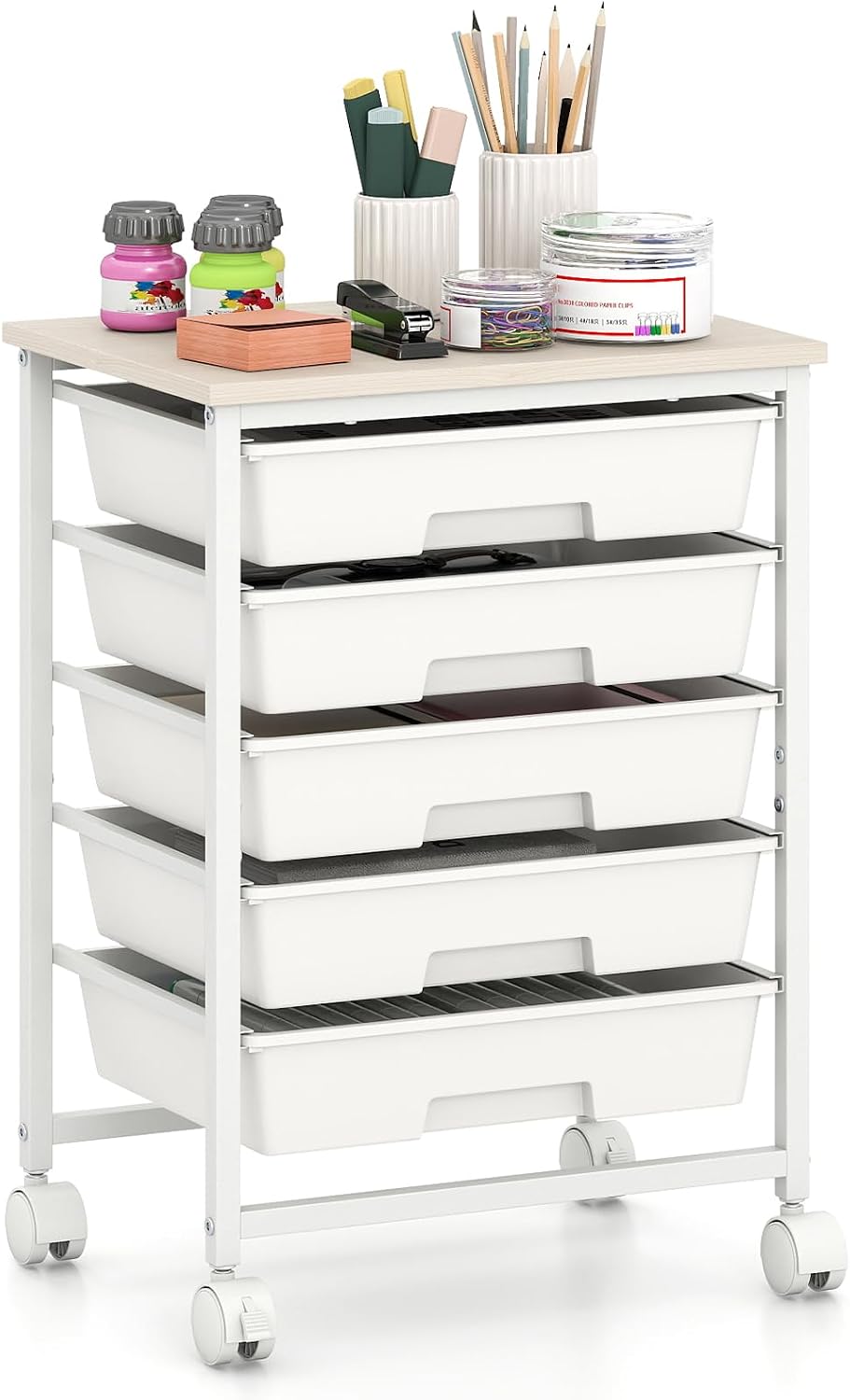 GOFLAME Rolling Storage Cart with Wooden Top