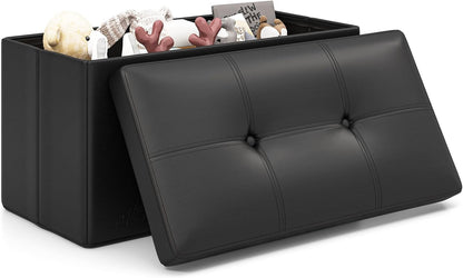 Goflame Cube Storage Ottoman - 15 Inches Folding Ottoman Storage Chest, PVC Leather, Upholstered Footrest