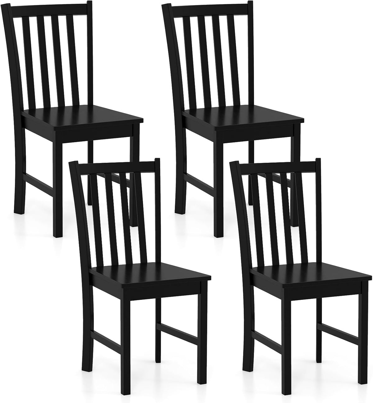 Goflame Wooden Dining Chairs Set of 2/4-100% Solid Rubber Wood Kitchen Chair with Curved Backrest