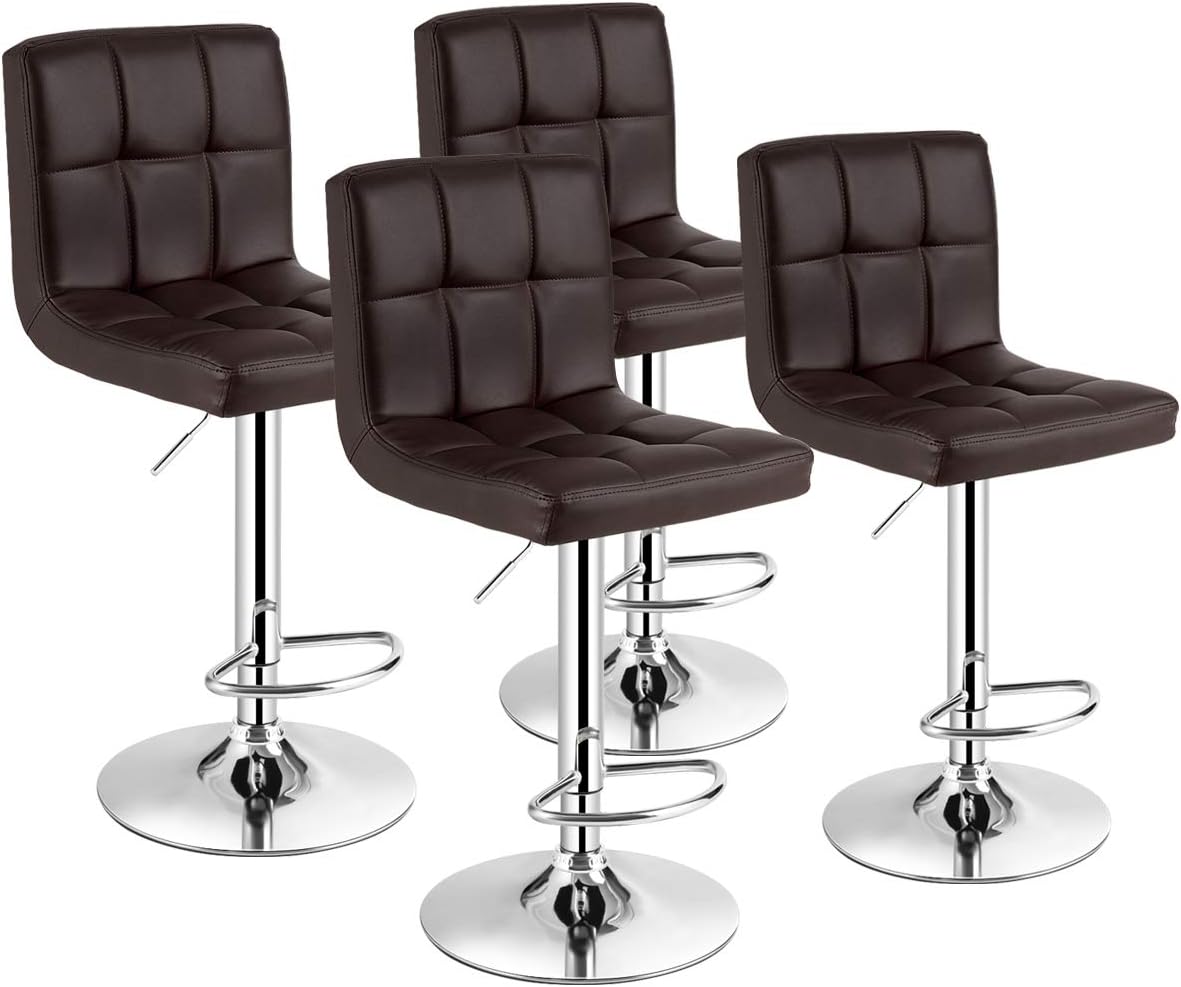 Goflame Bar Stool, Modern Swivel Adjustable Armless Barstools, Square Counter Height PU Leather Bar Stools
