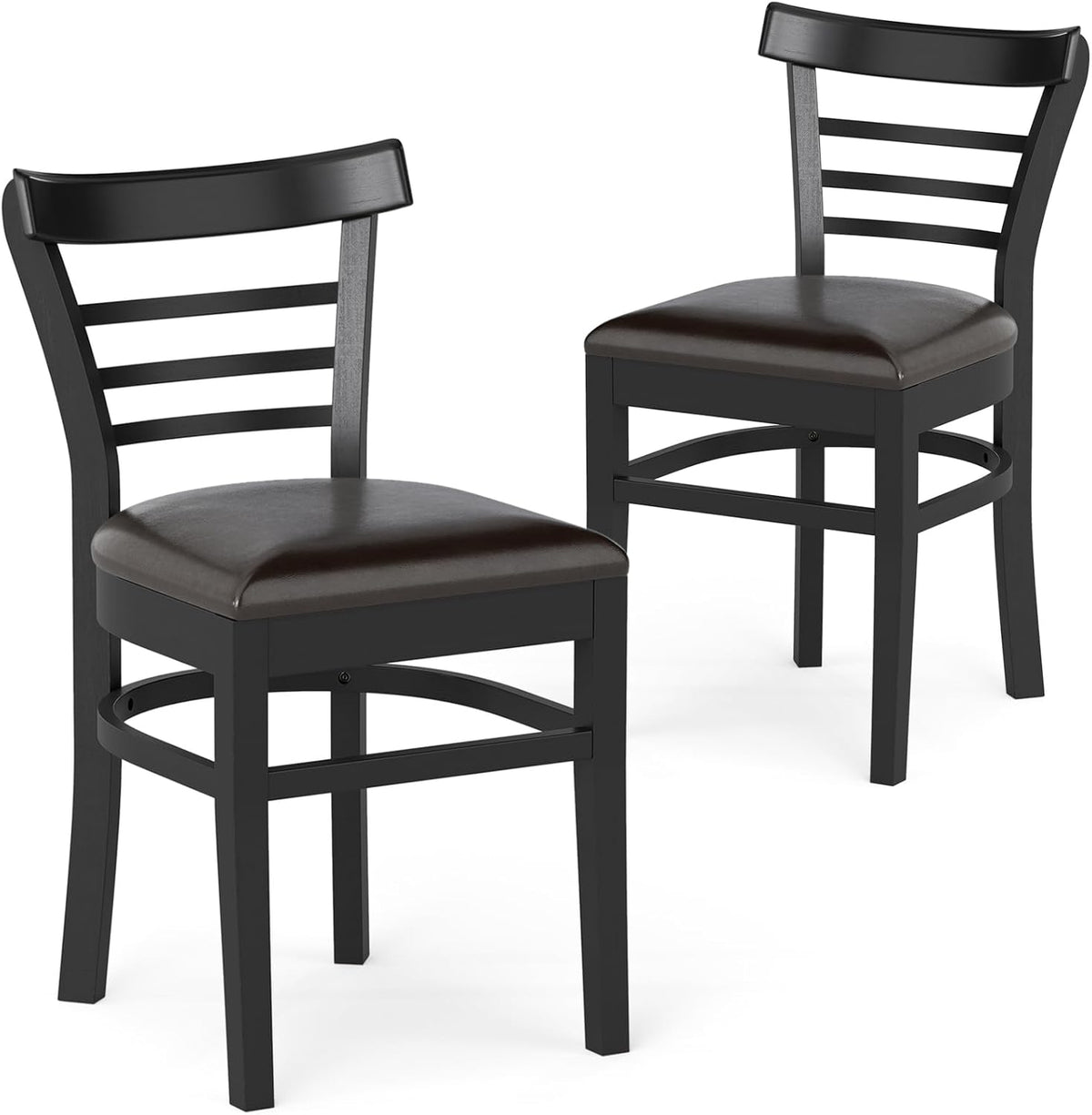 Goflame Wooden Dining Chairs Set PU Leather Upholstered Kitchen Chair w/Rubber Wood Legs