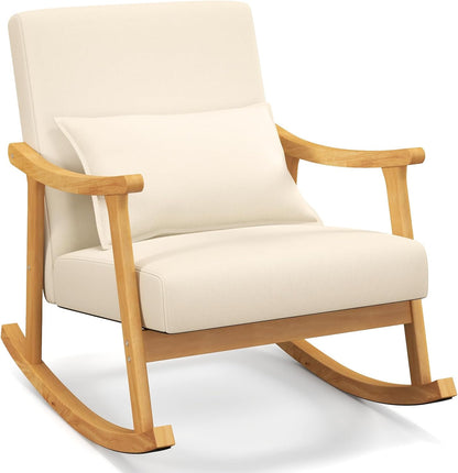 Goflame Upholstered Rocking Chair - Modern Rocker with Rubber Wood Frame, Comfy Backrest & Seat