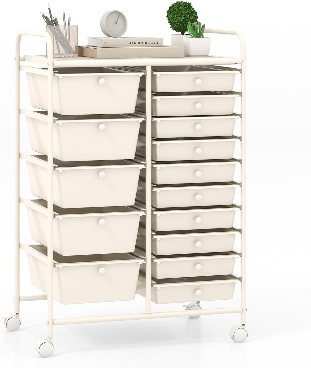 Goflame 15-Drawer Organizer Cart Office School Rolling Storage Cart