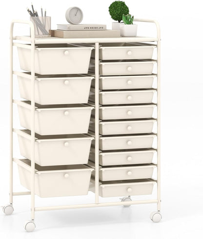 Goflame 15-Drawer Organizer Cart Office School Rolling Storage Cart