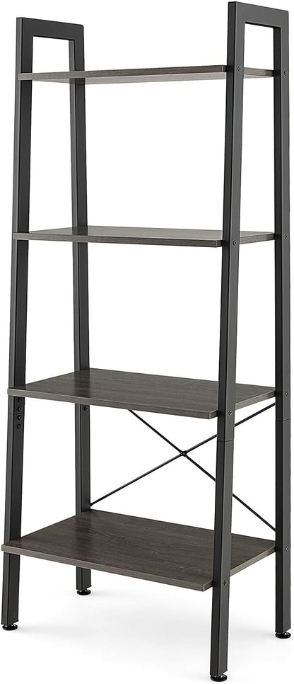 Goflame Industrial 4-Tier Bookshelf, Ladder Bookshelf with Metal Frame, Anti-Tipping Kits