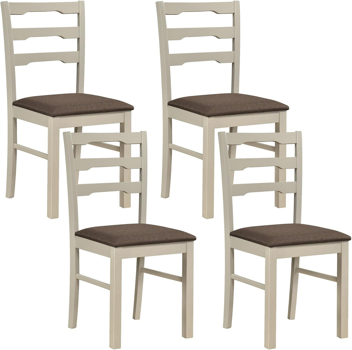 Goflame Wood Farmhouse Upholstered Kitchen Chairs with Ladder Back Design (2/4)