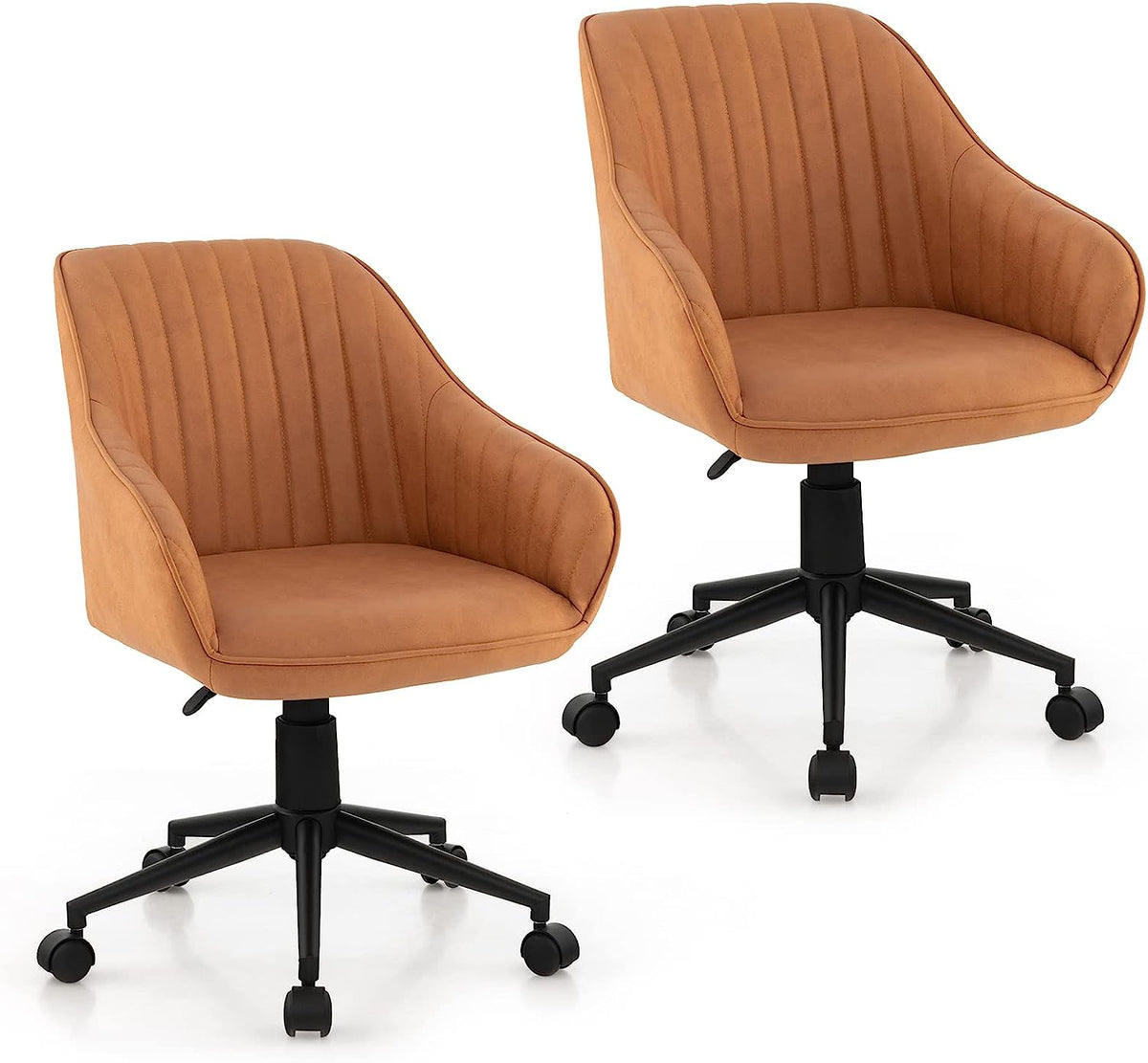 Goflame Leather Office Chair Brown, Mid Century Desk Chair with Wheels and Ergonomic Armrests